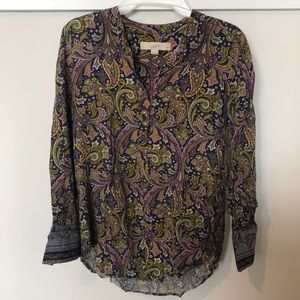 COPY - Loft XXSP patterned long sleeve button down blouse.